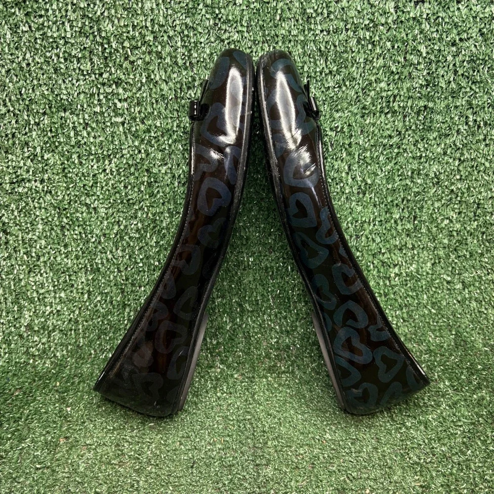 Marc By Marc Jacobs Heart Patent Leather Bow Ballet Flats Black Womens 10.5-11